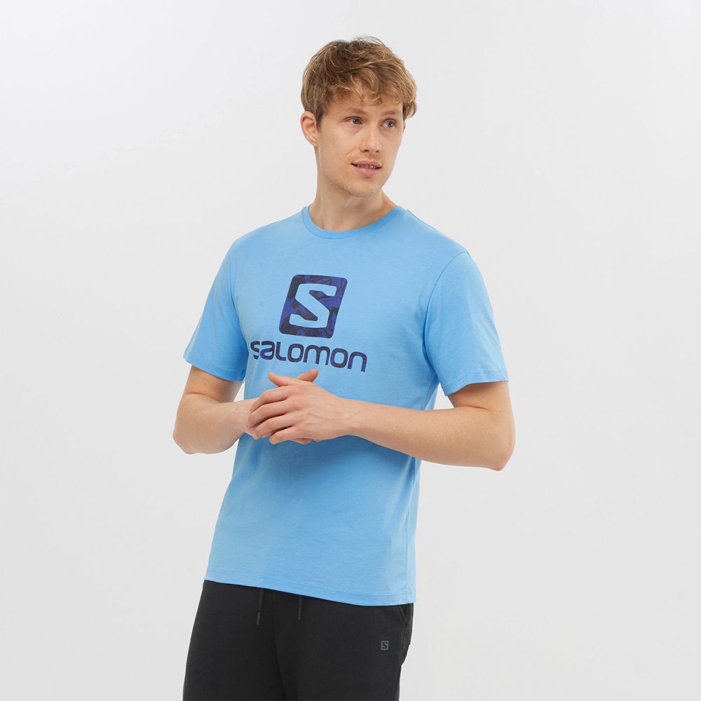 Salomon Singapore Mens T-shirts - OUTLIFE LOGO Blue | 81623-UGJL